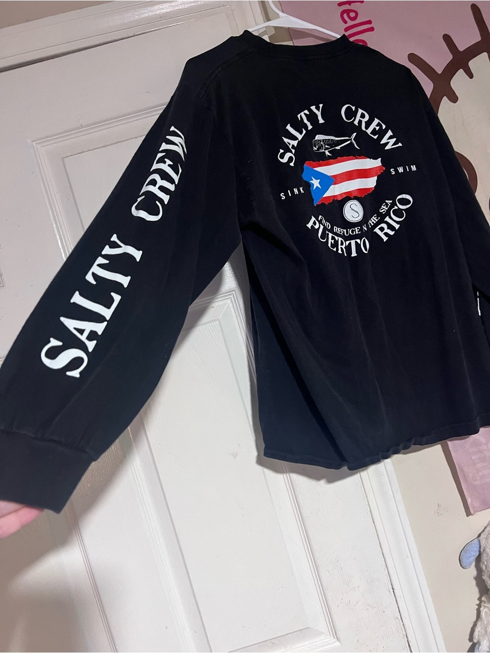 Salty Crew Black Crewneck Sweater with Puerto Rico Flag Graphic